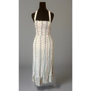 Japna Dress M Maxi Sleeveless Straps Rayon Boho White Floral Lined Granny Core